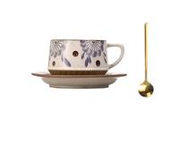 KUNYOS Tazza Da Caffè Espresso In Ceramica Da 300 Ml, Tazza Da Cappuccino, Semplice Tazza In Gres Con Motivo Floreale For Godersi L'ora Del Tè Pomeridiano, Regalo E Presente(Color F,Type 2)