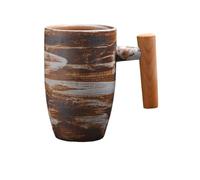 KUNYOS Tazza Da Caffè In Ceramica Da 350 Ml, Tazza Da Caffè In Gres Medievale Fatta A Mano, Tazza Da Tè Creativa Con Manico In Legno, Tazze For Bevande Calde E Fredde(White)