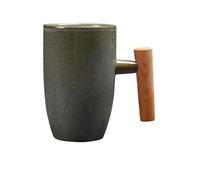 KUNYOS Tazza Da Caffè In Ceramica Da 350 Ml, Tazza Da Caffè In Gres Medievale Fatta A Mano, Tazza Da Tè Creativa Con Manico In Legno, Tazze For Bevande Calde E Fredde(Green)