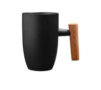KUNYOS Tazza Da Caffè In Ceramica Da 350 Ml, Tazza Da Caffè In Gres Medievale Fatta A Mano, Tazza Da Tè Creativa Con Manico In Legno, Tazze For Bevande Calde E Fredde(Black)