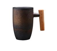 KUNYOS Tazza Da Caffè In Ceramica Da 350 Ml, Tazza Da Caffè In Gres Medievale Fatta A Mano, Tazza Da Tè Creativa Con Manico In Legno, Tazze For Bevande Calde E Fredde(Gold)