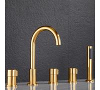 KUNYOS Vasca da Bagno Rubinetteria Bordo Vasca Set Rubinetti A 5 Fori Rubinetto per Vasca con Doccetta Estraibile Bagno Doccia Rubinetto per Bagno Rubinetto Vasca da Bagno,d'oro