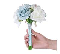 KUNYOS Wedding bride bridesmaid bouquets, artificial flowers, silk roses, artificial flowers, romantic wedding ceremony photo props(Blue,Small)