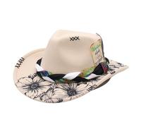 KUNYOS Western Cowboy Hat, Wide-Brim Jazz Cowboy Felt Hat, Classic Western Style, with Feather Decoration(Beige C)