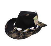 KUNYOS Western Cowboy Hat, Wide-Brim Jazz Cowboy Felt Hat, Classic Western Style, with Feather Decoration(Black A)