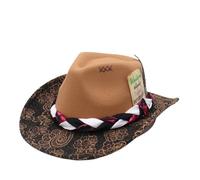 KUNYOS Western Cowboy Hat, Wide-Brim Jazz Cowboy Felt Hat, Classic Western Style, with Feather Decoration(Khaki B)