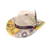 KUNYOS Western Cowboy Hat, Wide-Brim Jazz Cowboy Felt Hat, Classic Western Style, with Feather Decoration(Beige A)