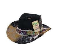 KUNYOS Western Cowboy Hat, Wide-Brim Jazz Cowboy Felt Hat, Classic Western Style, with Feather Decoration(Black C)
