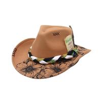 KUNYOS Western Cowboy Hat, Wide-Brim Jazz Cowboy Felt Hat, Classic Western Style, with Feather Decoration(Khaki C)