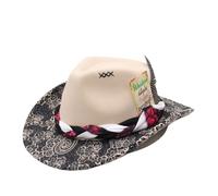 KUNYOS Western Cowboy Hat, Wide-Brim Jazz Cowboy Felt Hat, Classic Western Style, with Feather Decoration(Beige B)