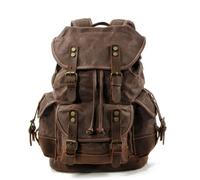 KUNYOS Zaino retrò in tela cerata e pelle di cavallo pazzo, grande capacità, scomparto per computer da 17,7". Unisex, multi-tasca per viaggi, outdoor, escursionismo, campeggio(Waxed coffee)
