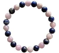 Kunzite Naturale e Lapis Lazuli Chakra Bracciale | 8 mm Perle Rotonde lucidate | Pink & Blue Gemstone for Men & Women | Regalo da 6,5 Pollici
