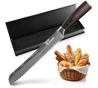 KUOGAS Couteau à pain avec bord dentelé 26 cm en acier inoxydable de haute qualité, lame de couteau extra tranchante avec manche ergonomique en bois Pakka (Coltello Da Pane 20 CM)