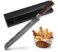 KUOGAS Couteau à pain avec bord dentelé 26 cm en acier inoxydable de haute qualité, lame de couteau extra tranchante avec manche ergonomique en bois Pakka