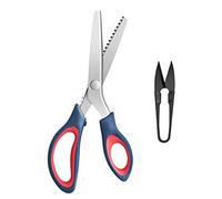 KUONIIY Set di forbici dentellate professionali a zig-zag, per tagliare tessuti, adatte per sarti, con forbici dentellate da 23,9 cm, tagliafili da 10,4 cm, blu scuro e rosso