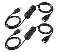 KUOQIY 2 Pezzi 1m Cavo di Prolunga USB con Interruttore ON/OFF e Indicatore luminoso, Interruttore Accensione USB, Interruttore cavo Commutazione USB, per LED Scrivania Lampada LED Striscia, Nero