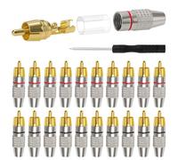 KUOQIY 20 Pezzi Connettore Audio Video Spina RCA Placcato Oro, Spina Maschio-RCA Senza Saldatura, con Cacciavite, per Multimedia e CCTV (10 Neri + 10 Rossi)