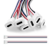 KUOQIY 6 Pezzi 3A 4 Pin Tipo C Femmina, USB Tipo C Femmina 4 Fili Connettore Presa con Fibbia a Scatto, Connettore USB Tipo C a Saldare con 150mm 24 AWG Cavo, Bianco