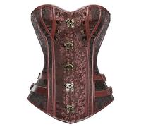 KUOSE Bustino da donna in finta pelle, stile gotico, steampunk, basco, shapewear a spirale in acciaio, corsetto disossato, Marrone-6, 4-6
