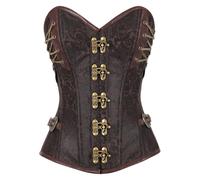 KUOSE Bustino da donna in finta pelle, stile gotico, steampunk, basco, shapewear a spirale in acciaio, corsetto disossato, Marrone-2, 10-12