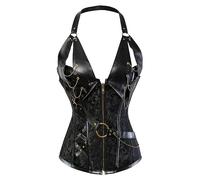 KUOSE Corsetto da donna in finta pelle gotico steampunk basco bustier shapewear spirale acciaio disossato top, Nero , 8-10