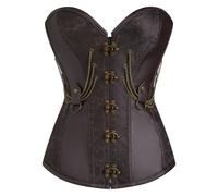 KUOSE, corsetto da donna in finta pelle, stile gotico steampunk, bustino basco, con spirali in acciaio e stecche, modellante, Marrone-3, 8-10