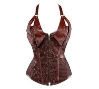 KUOSE, corsetto da donna in finta pelle, stile gotico steampunk, bustino basco, con spirali in acciaio e stecche, modellante, Marrone 1, 4-6