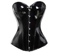 KUOSE Top Corsetto Bustier Gotico da Donna in PVC Lucido Punk con Lacci e Stecche, Nero-1, 12-14