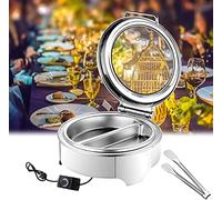 KUOYTT Chafing Dish in Acciaio Inox, scaldavivande Elettrico, Buffet, Chafing Dish con pinze per Alimenti e Due vassoi (Acciaio Inox/Ceramica) per Feste, Hotel, 1/2