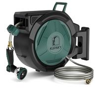 KUPAKY Avvolgitubo retrattile da giardino, 1,5 cm x 30,5 m, avvolgitubo automatico per esterni, resistente, montaggio a parete, blocco di qualsiasi lunghezza, sistema di ritorno lento, staffa girevole