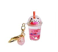 KUPOOL Portachiavi Kawaii con Gatto Carino e Tè al Latte, Simulazione Bolla di Latte, Liquido Trasparente per Chiave/Borse - Accessori Fai da te Gioielli Artigianali