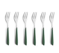 Kuppels Prisma - Set di posate da torta in acciaio inox 18/0, 6 pezzi, per 6 persone, ciotole in plastica di alta qualità, colore verde abete, antiruggine e lavabile in lavastoviglie