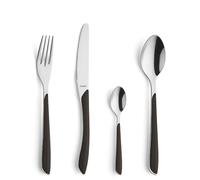 Kuppels Prisma - Set di posate per 6 persone, in acciaio inox lucido, 24 pezzi, con manici in plastica di alta qualità, colore nero, antiruggine, posate per 6 persone, lavabile in lavastoviglie