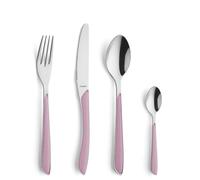 Kuppels Prisma - Set di posate per 6 persone, in acciaio inox lucido, 24 pezzi, con manici in plastica di alta qualità, colore rosa antico, antiruggine, posate per 6 persone, lavabile in lavastoviglie