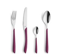 Kuppels Prisma - Set di posate per 6 persone, in acciaio inox lucido, 24 pezzi, con manici in plastica di alta qualità in bacca selvatica, antiruggine, posate per 6 persone, lavabile in lavastoviglie