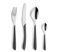 Kuppels Prisma - Set di posate per 6 persone, in acciaio inox lucido, 24 pezzi, con manici in plastica di alta qualità, colore grigio ardesia, antiruggine, lavabile in lavastoviglie