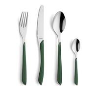 Kuppels Prisma - Set di posate per 6 persone, in acciaio inox lucido, 24 pezzi, con manici in plastica di alta qualità, colore verde abete, antiruggine, posate per 6 persone, lavabile in lavastoviglie