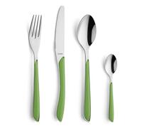 Kuppels Prisma Set di posate per 6 persone, in acciaio inox lucido, 24 pezzi, manici in plastica di alta qualità, colore verde brillante, antiruggine, posate per 6 persone, lavabili in lavastoviglie