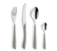 Kuppels Prisma - Set di posate per 6 persone, in acciaio inox lucido, 24 pezzi, manici in plastica di alta qualità, colore tortora, antiruggine, posate per 6 persone, lavabile in lavastoviglie