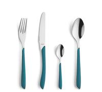 Kuppels Prisma Set di posate per 6 persone, in acciaio inox lucido, 24 pezzi, manici in plastica di alta qualità in petrolio, antiruggine, posate per 6 persone, lavabili in lavastoviglie