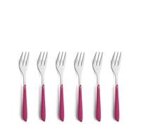 Kuppels Prisma Set di posate per forchetta da dolci, in acciaio inox 18/0, per 6 persone, con manici in plastica di alta qualità, colore rosso lampone, antiruggine e lavabile in lavastoviglie