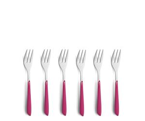 Kuppels Prisma Set di posate per forchetta da dolci, in acciaio inox 18/0, per 6 persone, con manici in plastica di alta qualità, colore rosso lampone, antiruggine e lavabile in lavastoviglie