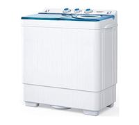 KUPPET Compact Twin Tub Portable Mini Washing Machine 26lbs Capacity, Washer(18lbs)&Spiner(8lbs)/Built-in Drain Pump/Semi-Automatic (White&Blue)