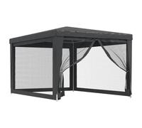KUPTYERFG Gazebo per feste con 4 pareti laterali in rete, colore antracite | Parasole per giardino e terrazza con robusto telaio in ferro e pareti in rete ventilate per eventi all'aperto.