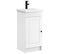 KUPTYERFG Lavabo con lavabo e rubinetto, bianco, 42 x 40 x 84,5 cm | Armadietto da bagno compatto per il bagno degli ospiti con lavabo integrato, rubinetto e pomello in metallo nero per porte