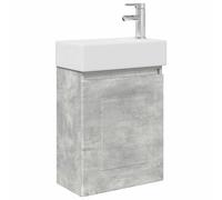 KUPTYERFG Lavabo con lavabo e rubinetto, montaggio a parete, grigio cemento | Armadietto sospeso compatto per il WC degli ospiti con anta reversibile, lavabo in ceramica e scarico pop-up decora il tuo