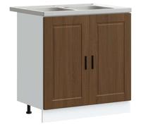 KUPTYERFG Mobile sottolavello Porto 2 pezzi Marrone Legno 80cm | Pratico armadietto da bagno con due ante e maniglie lunghe per riporre in ordine il bagno e il WC degli ospiti.
