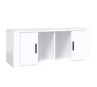KUPTYERFG Mobile TV bianco lucido, 100 x 35 x 40 cm, tavolino basso per TV | Mobile basso compatto per soggiorno e camera da letto con 4 scomparti e porta per riporre i media in ordine.