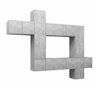 KUPTYERFG Set di 10 mobili per TV, montaggio a parete, colore: grigio | Set di mobili pensili flessibili in legno con molto spazio per ricevitori e supporti multimediali in soggiorno moderno.