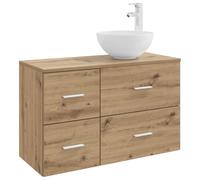 KUPTYERFG Set di mobili da bagno, 2 pezzi, mobile per lavabo, rovere | Mobile da bagno compatto in legno per il tuo bagno: adattabile in modo flessibile con punte per sifone e rubinetteria in